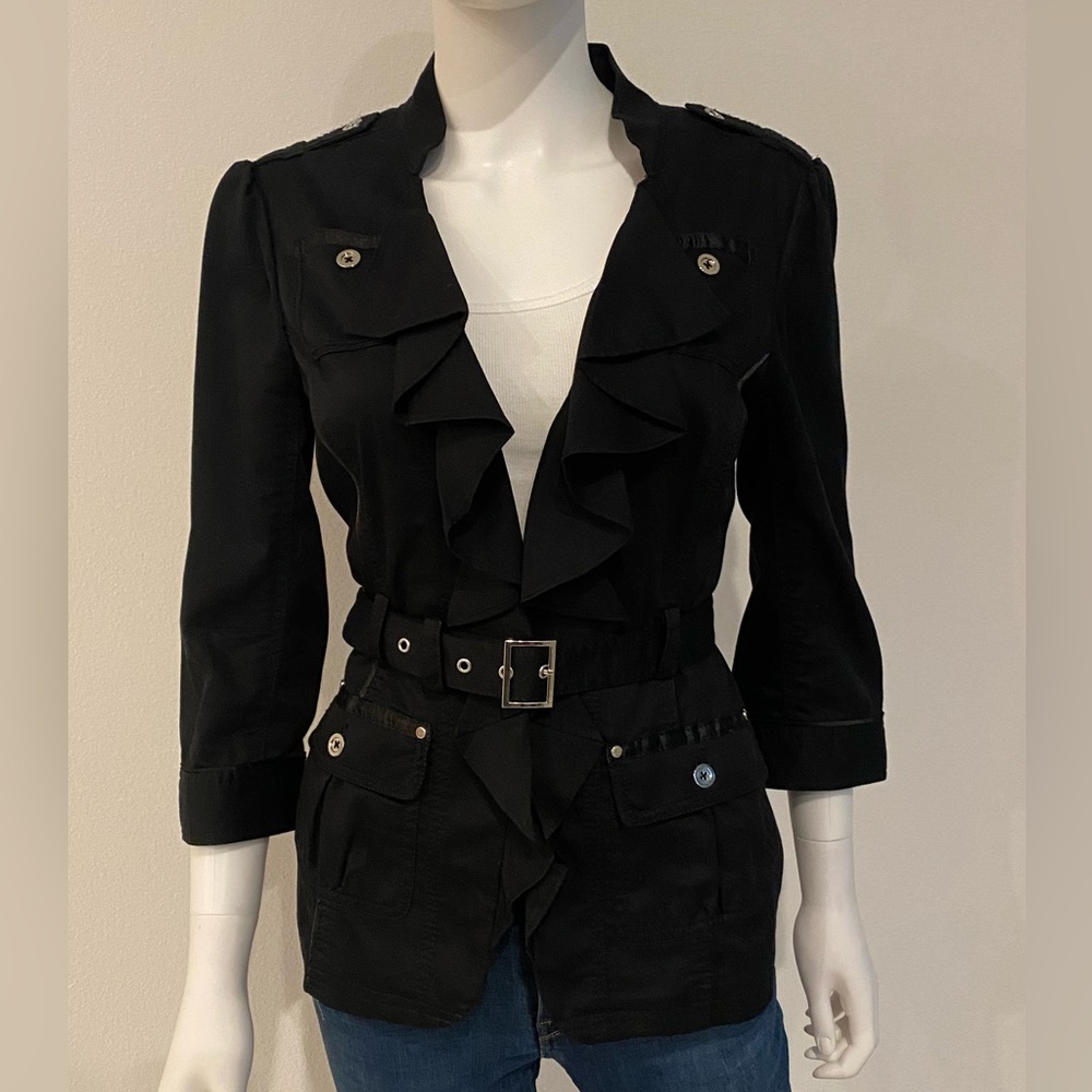 WHBM Ruffle Front Jacket, Black, Women's Size 6